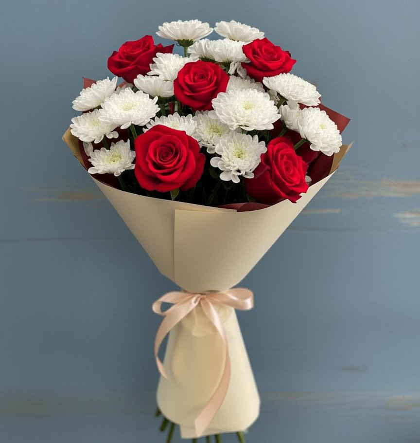 Букет цветов из: Розы и Хризантемы в Левашах