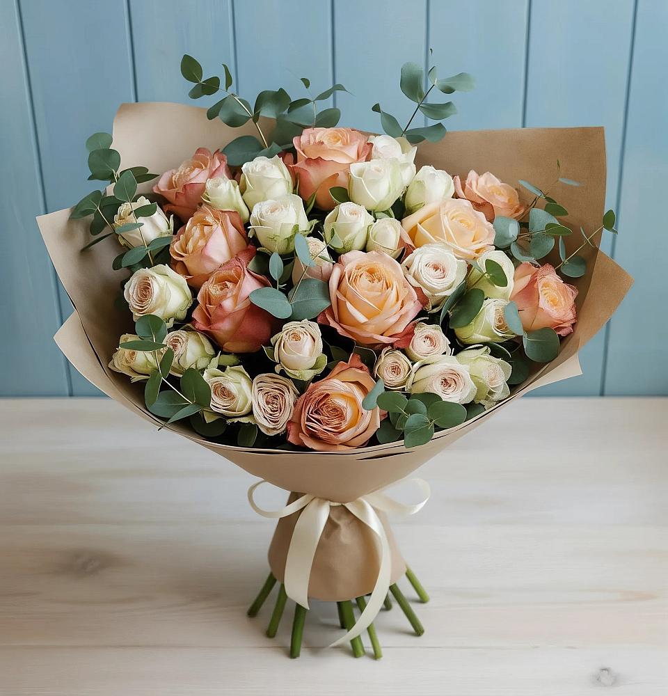 Букет цветов из: Альстромерии и Розы в Левашах