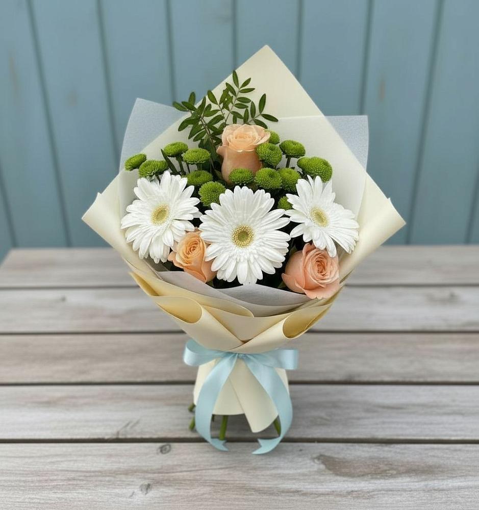 Букет цветов из: Герберы, Розы и Хризантемы в Левашах
