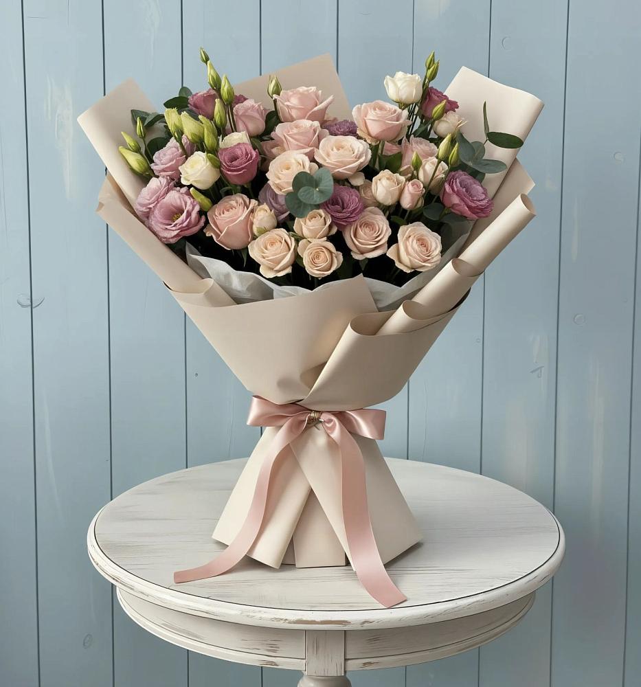 Букет цветов из: Розы и Лизиантусы в Левашах