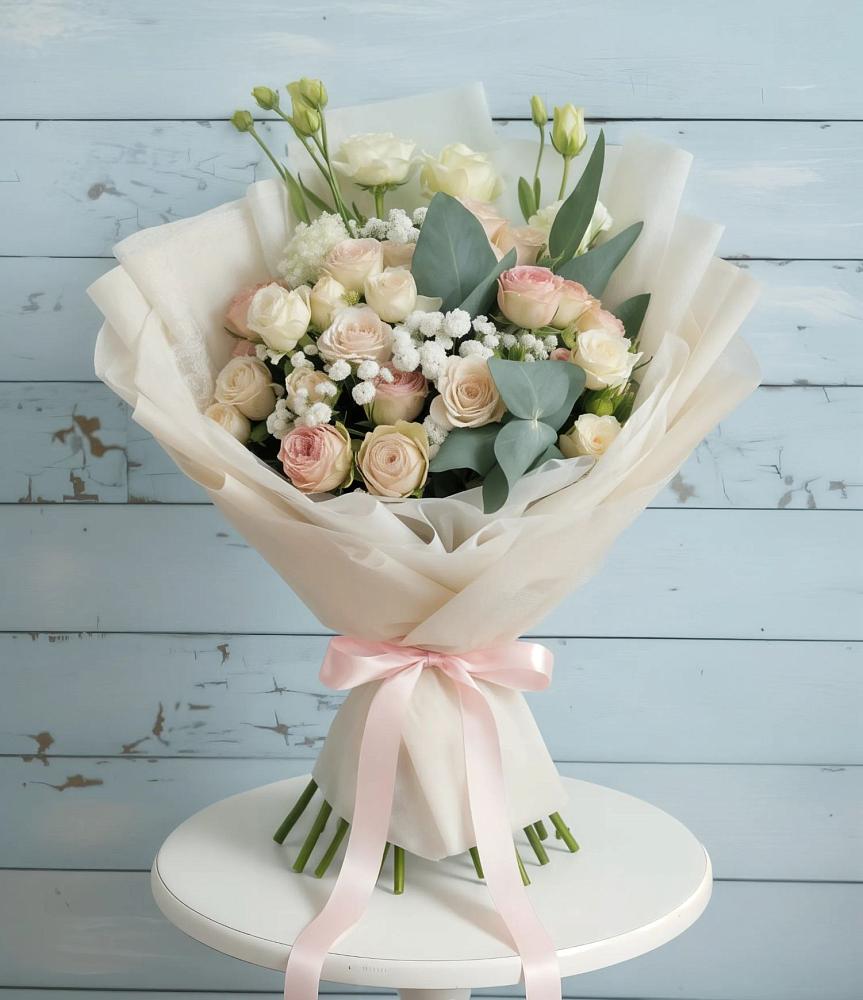 Букет цветов из: Розы и Лизиантусы в Левашах